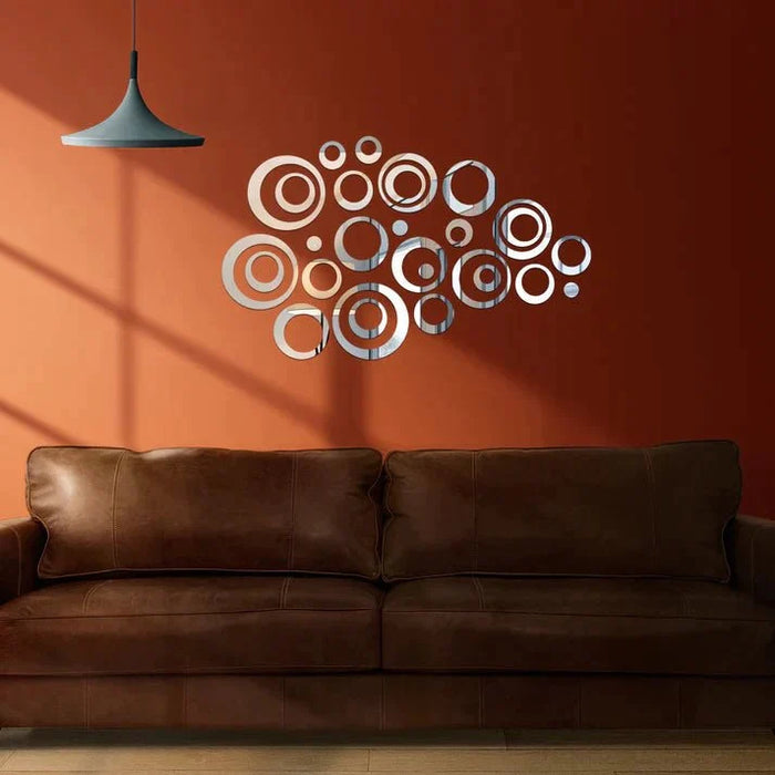 3D Ring Acrylic Wall Mirror – Silver